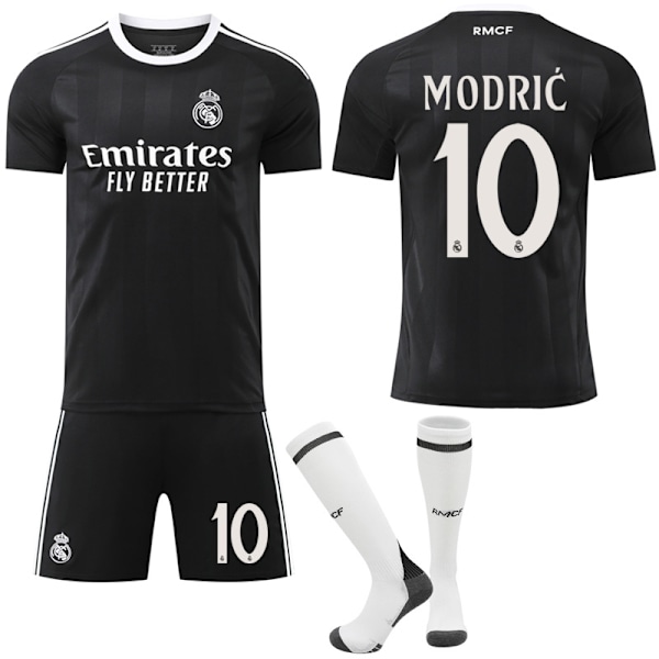 25-26 Real Madrid Lasten Aikuisten Musta Jalkapalloharjoittelu Jersey Setti (Sisältää Sukat)- Perfet No.10 Modric M