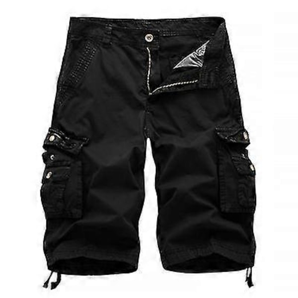 Bomulls Cargo Shorts Herr 2023 Sommar Herr Armé Militär Taktisk Homme Shorts Man Casual Streetwear Flera Fickor Cargo Shorts-Perfet Black 36