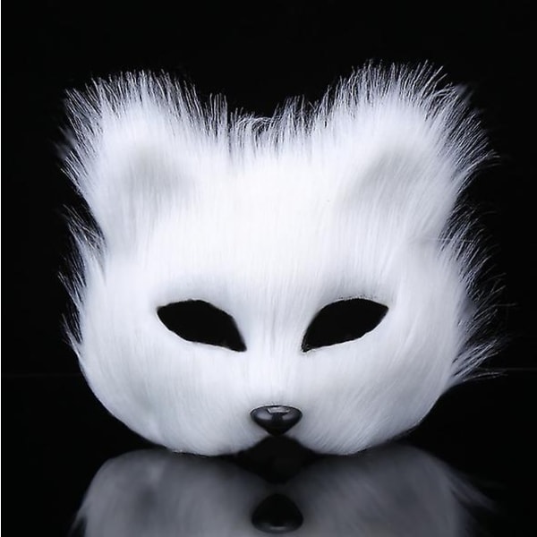 Animal Mask Mannlig og Kvinnelig Half Face Simulation Fox Mask Maskerade-Perfet white