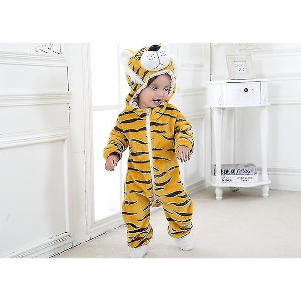 Unisex Baby Animal Kostyme Vinter Høst Flanell Hette Cosplay Jumpsuit-Perfet Tiger 100