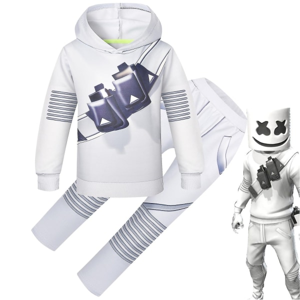 2023-dj Marshmello Kids White 3d-trykt skjortesett Halloween Carnival Party Costume R_a - Perfet 160cm