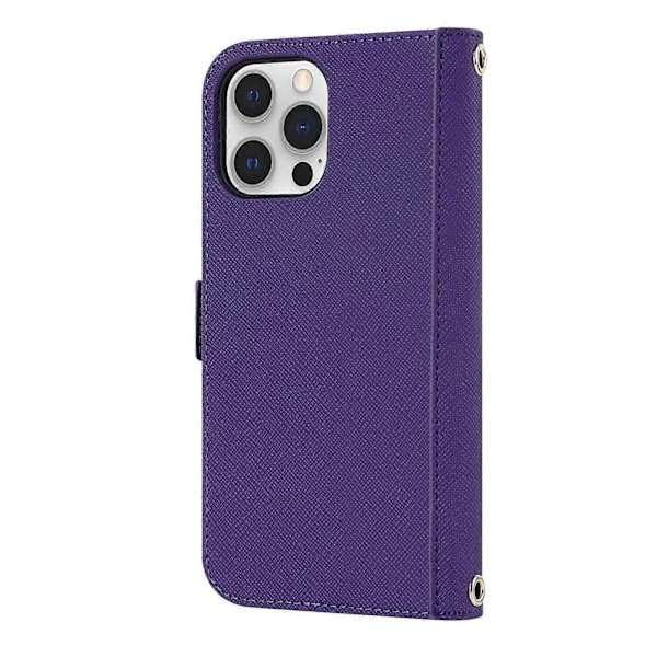 Yhteensopiva iPhone 12 Pro Max Ristikkäiskuvioinen Nauhallinen Nahkainen Puhelinkotelo - Perfet Purple