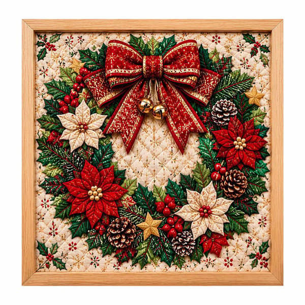 Kinusaiga tekstilkunstsett | DIY 3D-julesett med tekstilstempling for voksne Christmas Wreath
