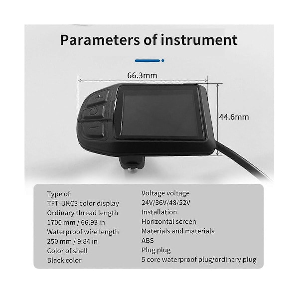 LCD TFT UKC3 Display Hastighet Batteritid Indikator Kompatibel med Elcykel 24V 36V 48V Motor Konverteringskit-Perfet