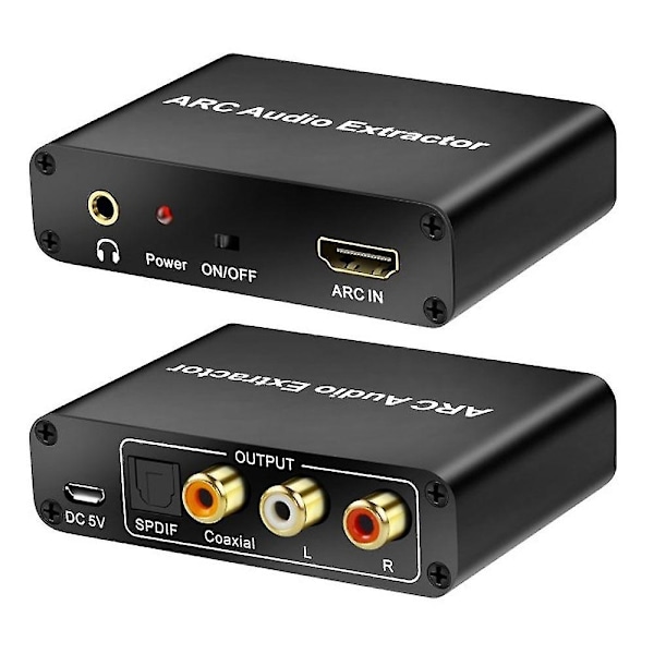 HDMI Audio Extractor DAC Konverter ARC Audio Extractor Understøtter Digital HDMI Lyd til Analog Stereo Lyd RCA L/R-Perfekt