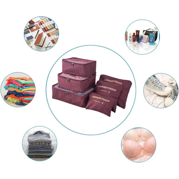 6 Pack Suitcase Organizer -matkalaukut (Burgundy) - Perfet burgundy