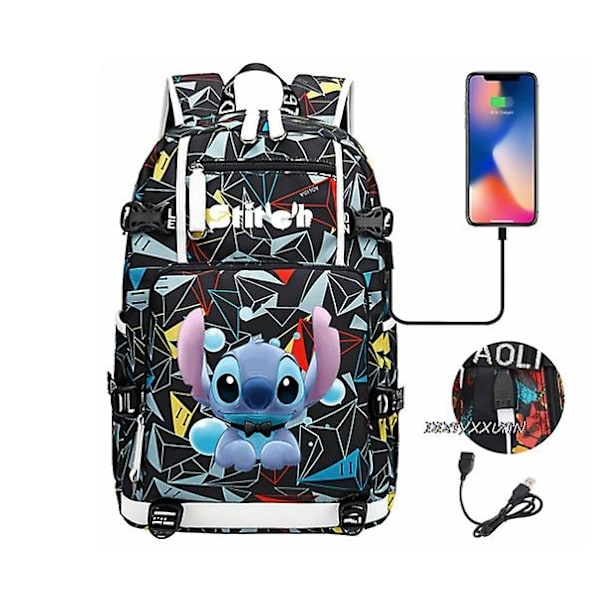 Lilo og Stitch Skoletasker Kapacitet Rygsække Drenge Piger USB Opladning Rejse Stor Laptop College Studerende Skolepose Bagpack-Perfet photo color7