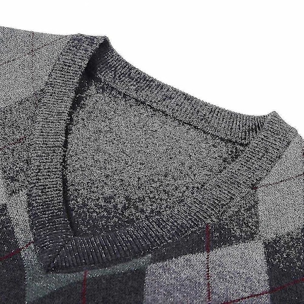 Yynuda Herre Cashmere Pullover Ullblanding Ermeløs Strikket V-halsgenser-Perfekt Dark Grey M