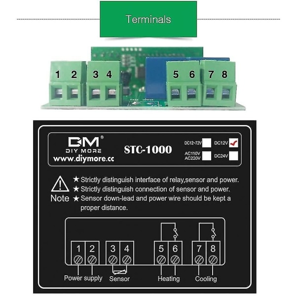 Stc-1000 temperaturkontroller, 12v 10a allsidig digital termostat med NTC-sonde for beskyttelses-, varme- og kjøleluke - Perfet
