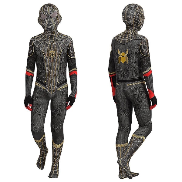 Spider-man Blackgold Costume Cosplay Kostyme Fest Jumpsuit Tilpasset Barneklær Spiderman Ansiktsmaling - - Perfet 130cm