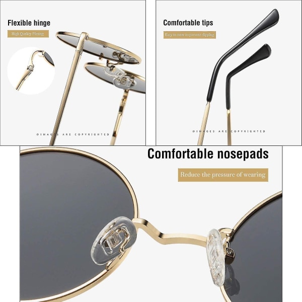 Vintage runde John Lennon polariserte solbriller for menn kvinner Circle Hippie solbriller - Perfet Bule K gold frame