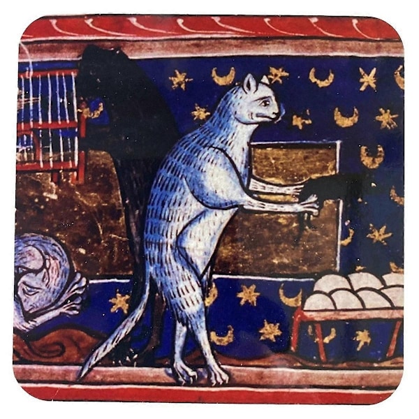 4 stk. Medieval Cat Coasters for Drikkesett Kattemønster Runde Coasters, Drikkeunderlag Kattecoaster - Perfekt