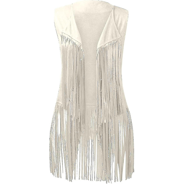 70-tals Toppar Kompatibla Kvinna Cowgirl Skjorta Disco Fringe Väst Jacka-Perfekt Beige M