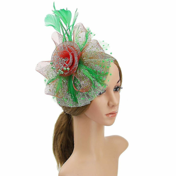 Höyhenhattu Fascinator Alice-hiuspanta Clip Naisten Hää Royal Ascot Kilpailut-Täydellinen Red Green