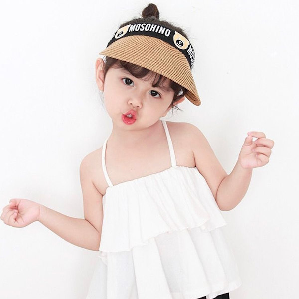 2-8 år barn solhatt sommar tecknad solskydd tom till - Perfet Beige One Size