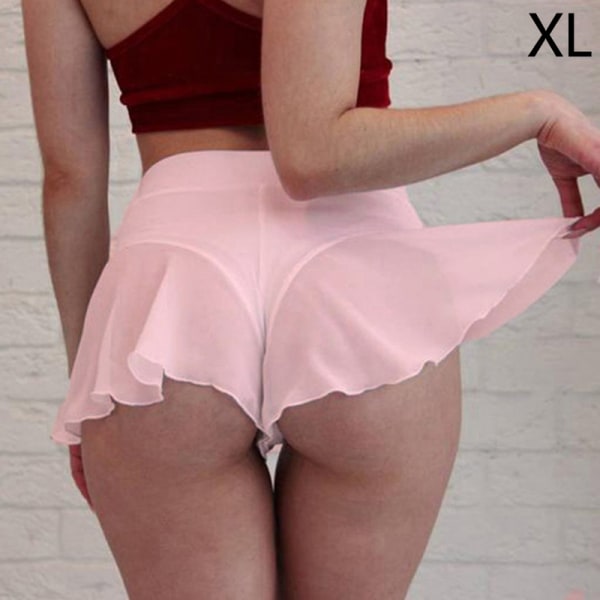 Mode Shorts Kvinnor Kjolar Byxor Hög midja Pole Dance Ruffled - Perfet Pink&XL