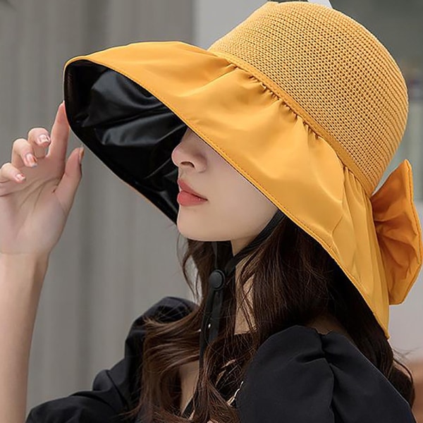 Mode Sommar Kvinnor Bucket Hat Mjuka hopfällbara solhattar - Perfet Yellow