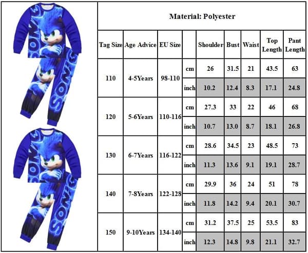 Sonic The Hedgehog Drenge Pyjamas 2 Dele Pyjamassæt Børn Natkjole - Perfekt 150cm