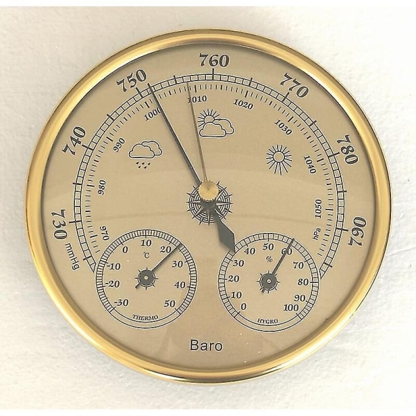 Barometer, vejrstation med barometer og hygrometertermometer, 3 i 1 vægmonteret analog vejrstation til indendørs brug - Perfet