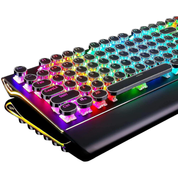 skrivmaskinsstil mekaniskt speltangentbord med äkta RGB-bakgrundsbelyst hopfällbart handledsstöd 108 nycklar Blå switch Retro - Perfet