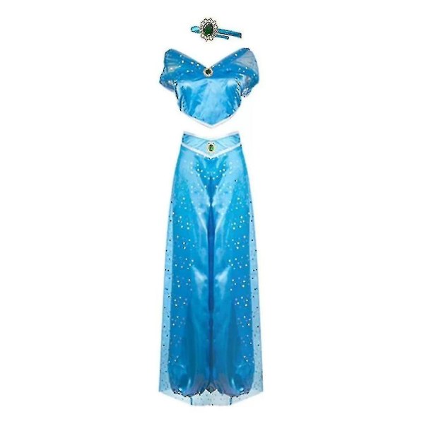 Aladdin Jasmin Princess Kostume Fancy Dress Up Carnivals Halloween Party Outfits - Perfet Dark Blue 2XL