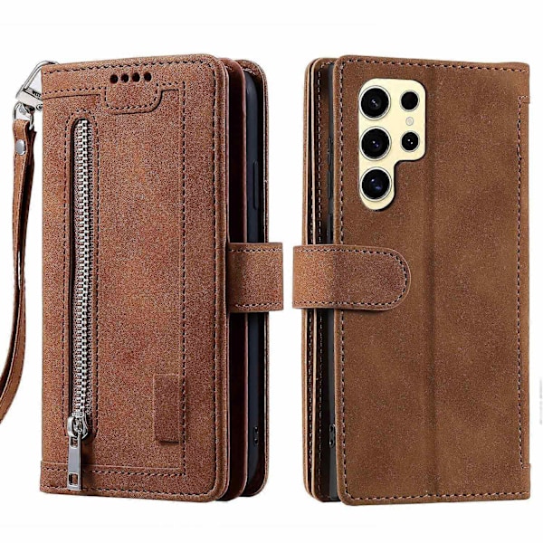Til Samsung Galaxy S25 Ultra Telefon Cover PU Læder Telefon Beskyttelses Cover med Lynlås Pung 9 Kort Slots-Perfet Style A