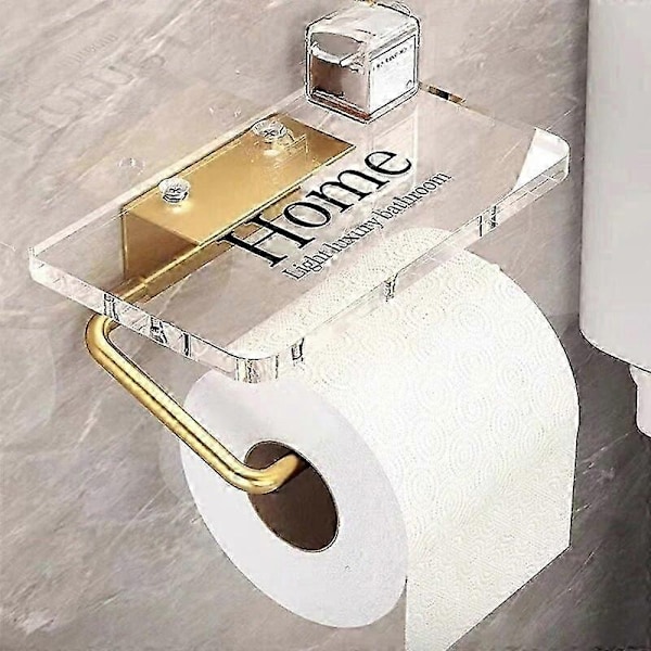 Ylellinen kultainen WC-paperiteline hyllyllä, ei lävistystä, akryylinen rullapaperiteline, pyyhekoukku, kylpyhuonetarvikkeet, kylpyhuone-Perfet Rose Gold