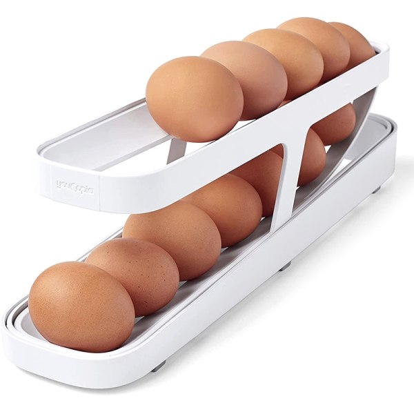 Äggbeholder for kjøleskap, äggdispenser boks 14 egg kurv - Perfet White