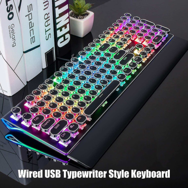 skrivmaskinsstil mekaniskt speltangentbord med äkta RGB-bakgrundsbelyst hopfällbart handledsstöd 108 nycklar Blå switch Retro - Perfet