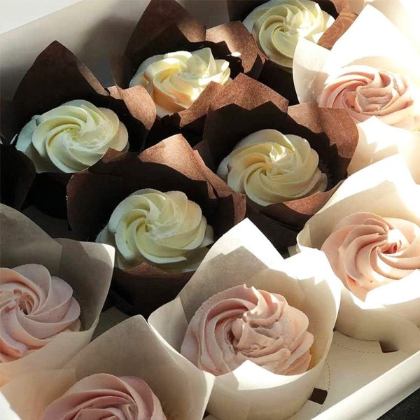 200 stk Tulip Cupcake Bagebægre, Muffin Bage Liners Holdere - Perfet