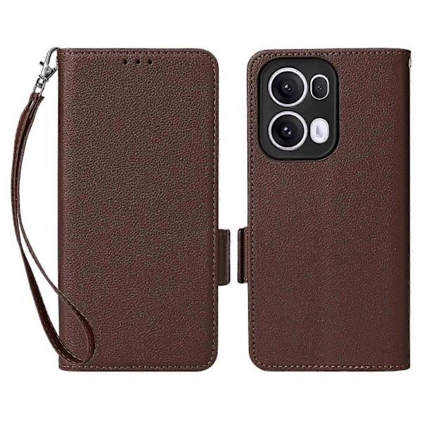 Kompatibelt med Oppo Reno13 Pro 5G Fodral med Handledsrem Litchi Textur PU Läder Plånbok Telefonfodral - Perfekt Brown