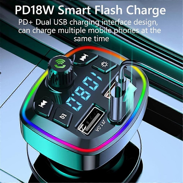 Trådløs Bluetooth Bil FM Transmitter Modtager 2 USB Opladere Adapter med Lys - Perfekt
