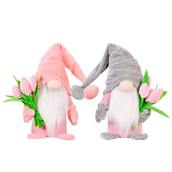Mors dag ansiktslös docka prydnad Söt hållande tulpan Gnome Toy Kreativ skrivbordsinredning Bra present till mamma The Pink Hat