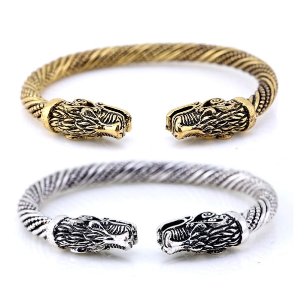 Herr Wolf Head Armband Viking Smycken Mode Accessoarer Guld/Silverpläterad Viking Armband Herr Armband Manschett - Perfet