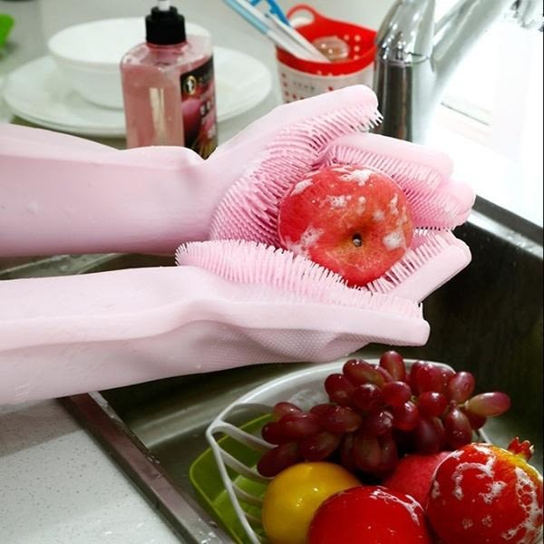 Vaskehansker Silikon oppvaskhansker med skrubb - Perfet multifärg