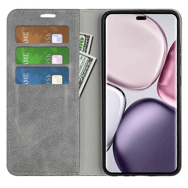 Honor Magic7 Lite 5G / X9c 5G Kotelo, ihonmyötäinen nahkalompakko puhelinkotelo - Täydellinen Grey