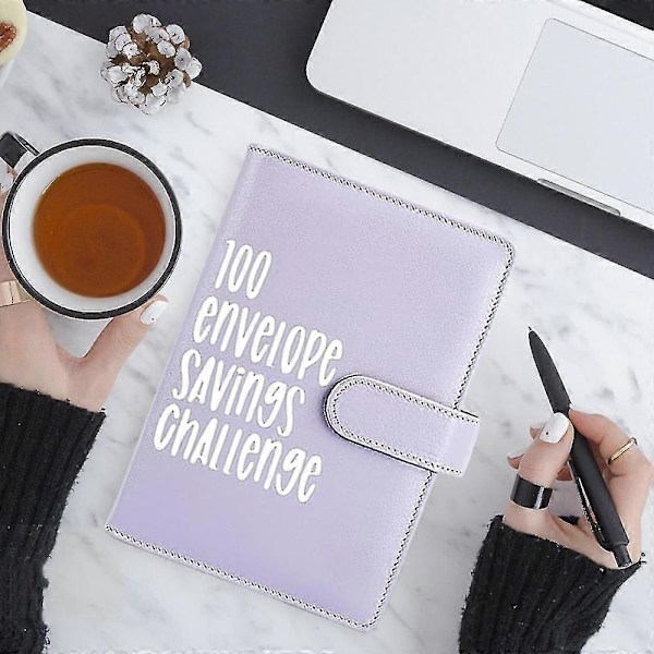 100 Kuvertutmaningsmapp, Kontantmapp med Kuvert, Sparutmaningsmapp, Pengarsparande Kuvert för Skola, Hem, Kontor - Perfekt Purple