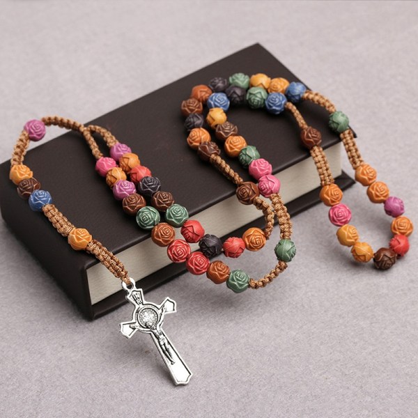 Farverigt kors vedhæng halskæde katolsk Jesus Christian bøn - Perfet