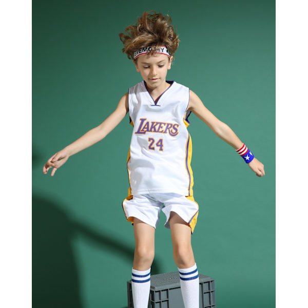 Kobe Bryant No.24 Baskettröja Set Lakers Uniform för barn Tonåringar W - Perfet White S (120-130CM)