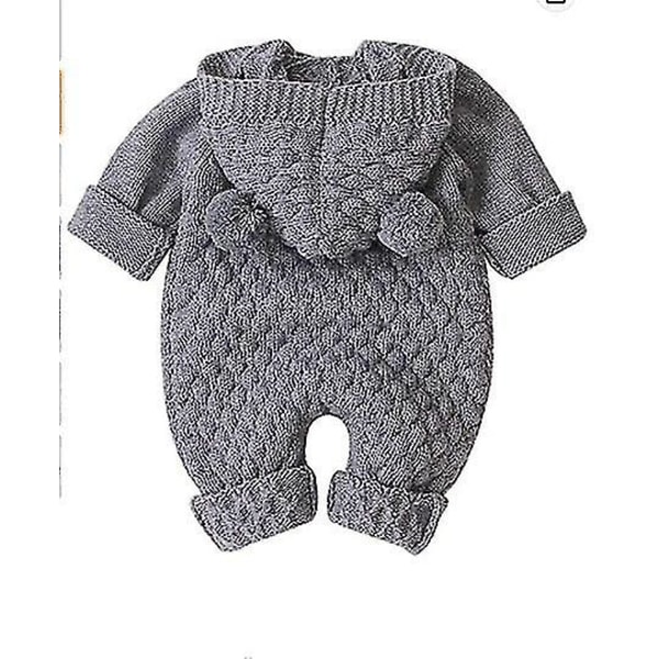 Babystrikkede gensere Nyfødte jenter Gutter Onesies Varm genser Jumpsuit antrekk 1 stk, grå) - Perfet