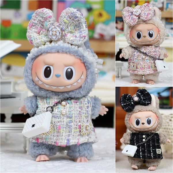 POP MART The Monsters Labubu Plysjdukke Etnisk Stil Kjole + Hodeplagg Veske (Ingen Leke)-Perfekt White