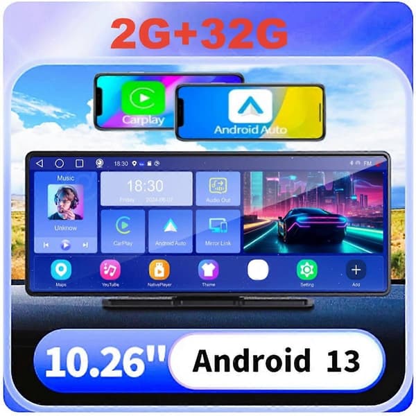 android 13 10,26 tum 2G+32G Bil DVR Trådlös CarPlay android Auto Mirror Link Dash Cam Navigation Bluetooth AUX FM-Perfet