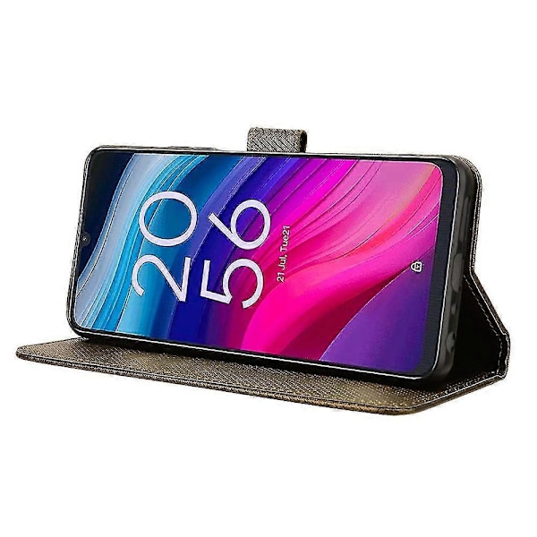 Kompatibel med TCL 505 T509K T5094 Fodral Diamanttextur PU Läder Kortplatser Ställ Telefonskal - Perfekt Brown