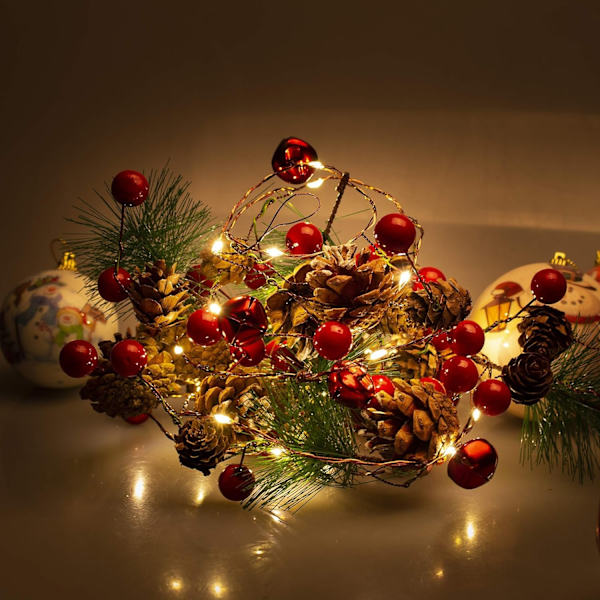 Christmas Pine Cones String Lights Garland Lights 6.5FT 20LEDs, Garland Wreath LED Fairy Lights med röd bärklocka för - Perfet