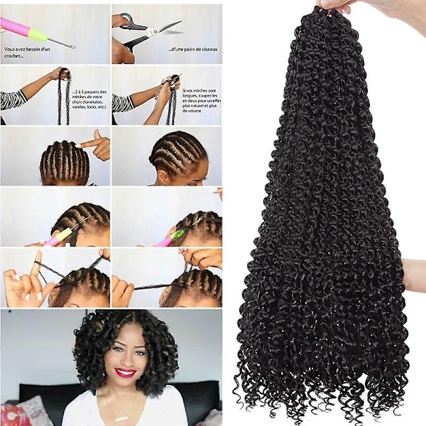 Passion Twist Hår Vannbølge Syntetisk Heklet Flette Hårextension for Kvinner-Perfet black 24inch