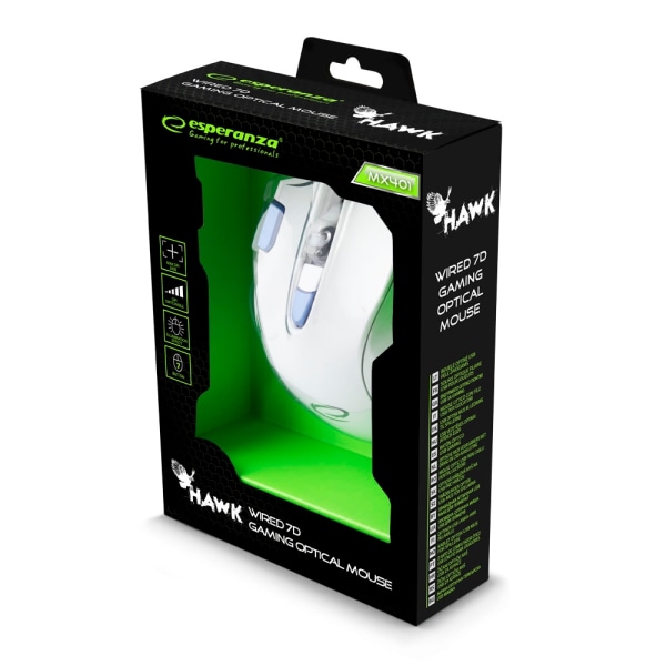 WIRED GAMING MOUSE 7D OPT. USB MX401 HAWK VIT-BLÅ - Perfet