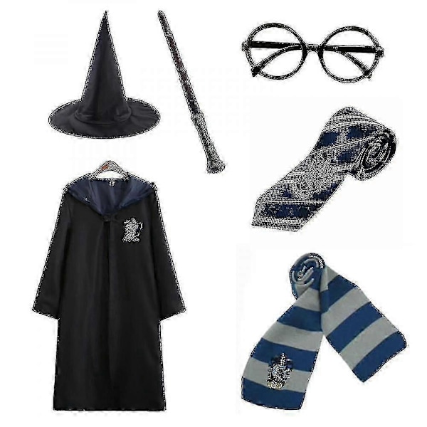 Potter 6-delars Set Trollkarl Maskeradkostym C-Perfet blue 155cm (11-12 years)