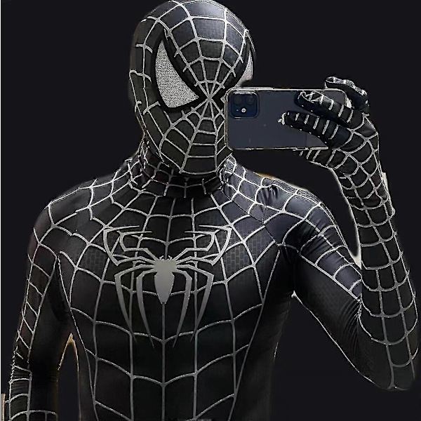 Halloween Mænds Sort Remy Spiderman Cosplay Kostume Venom Symbiote Remy Dragt Zentai Bodystocking Voksen-Perfekt Hood Detachable XXL