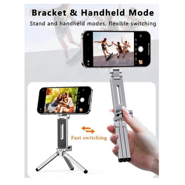 Magnetisk Telefon Tripod Stativ Kompatibelt med iPhone, Magnetisk Ficktelefon Tripod i Aluminium - Perfekt Silver