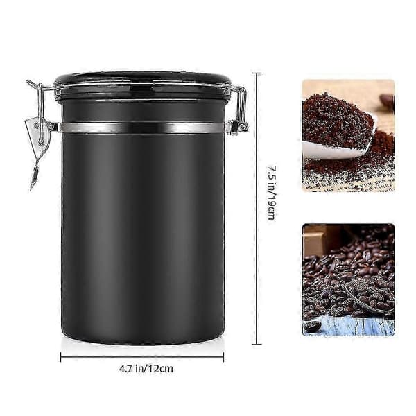 Kaffedåse Stor Lufttæt Rustfrit Stål Sort Køkkenopbevaringsbeholder - Perfekt Black